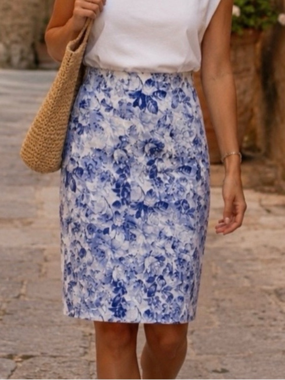 A Loves A Blue Floral Denim Midi Skirt | XS